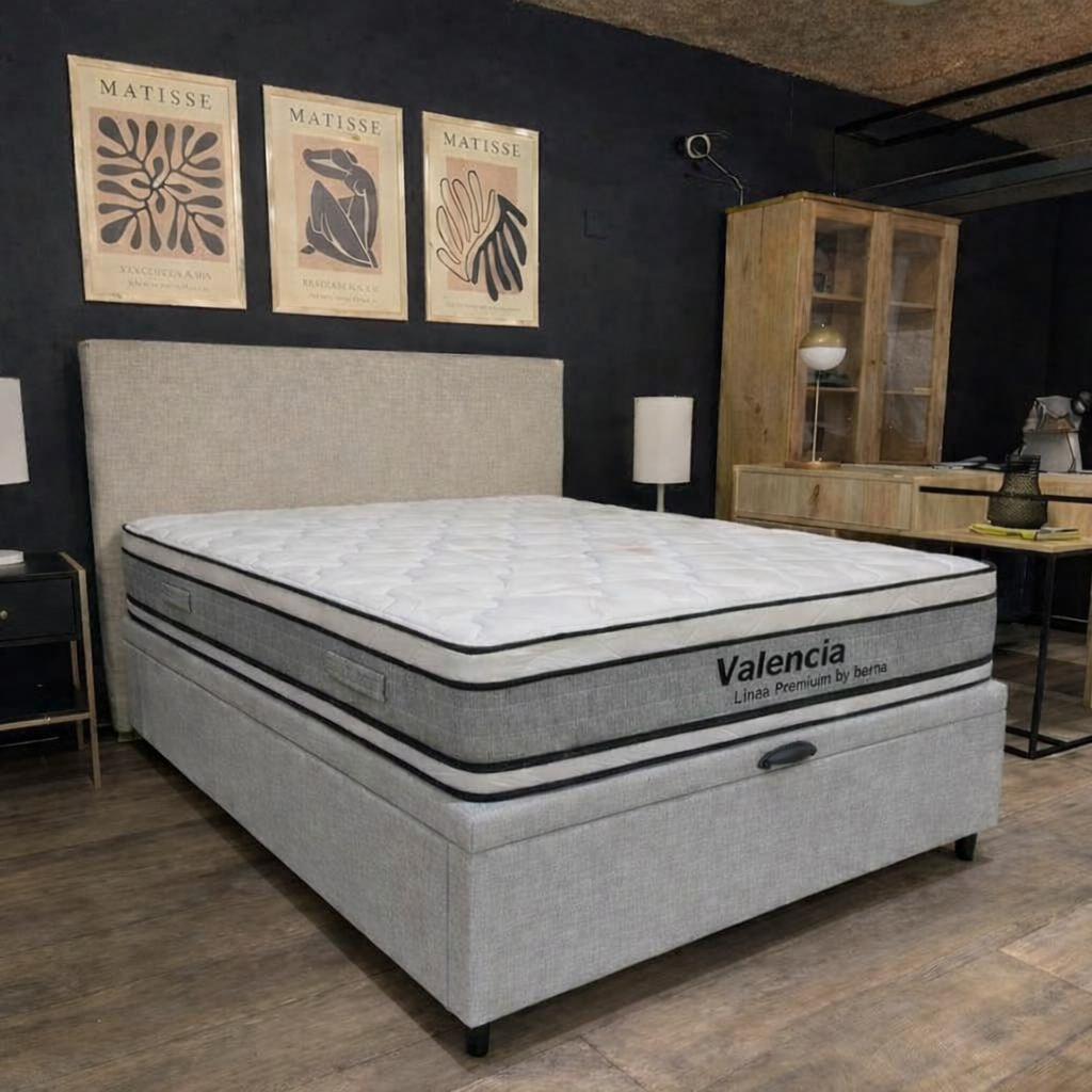 PREVENTA Colchón Valencia Espuma + Box Baúl Brisa Gris – 2 Plazas - Imagen 2
