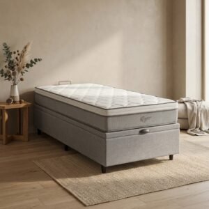 Colchón Roger Resorte + Box Baúl Leggo Gris – 1 Plaza