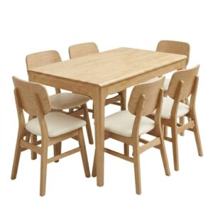 Juego de comedor Mesa Boston 120 cm+ 6 Silla Arcaida – Natural