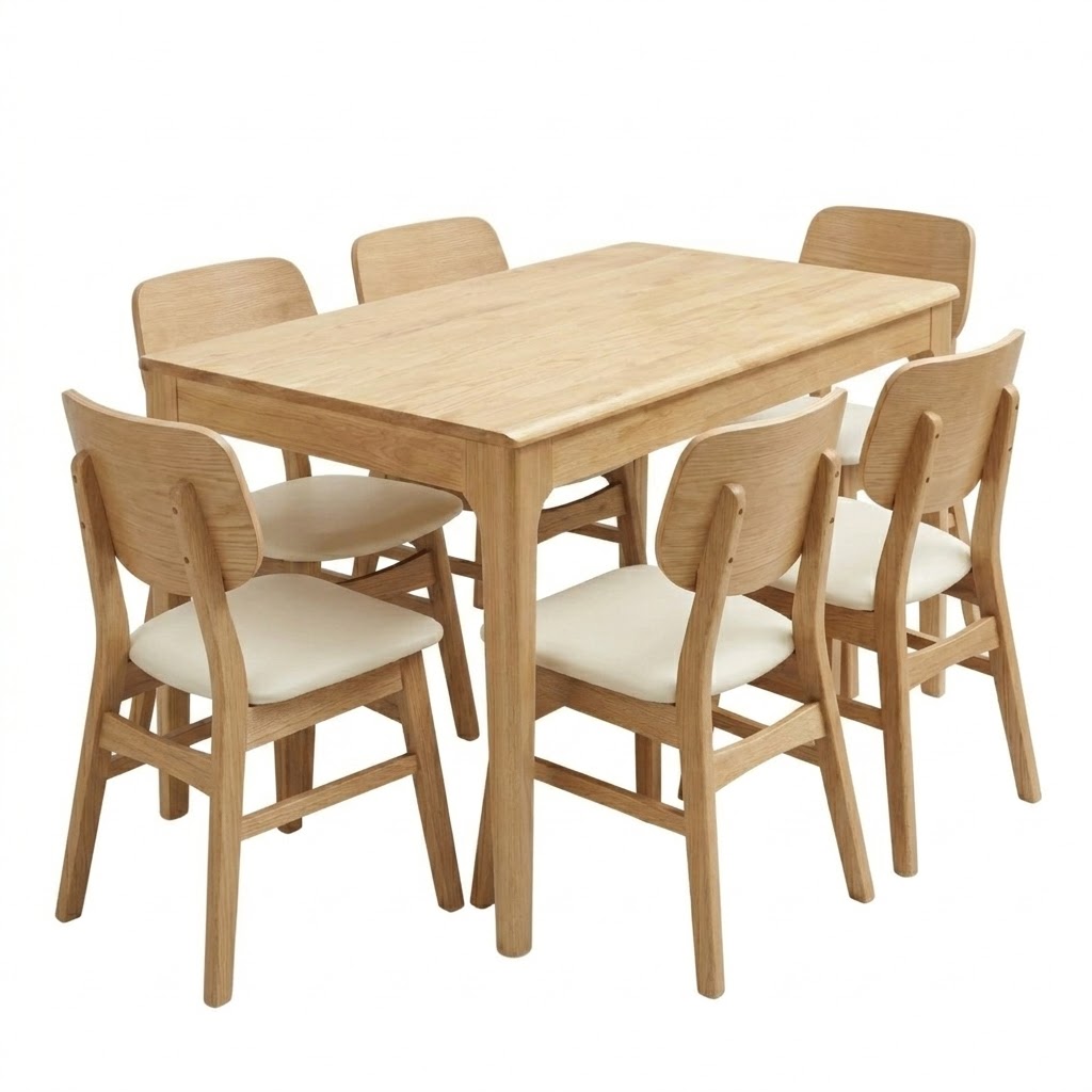 Juego de comedor Mesa Boston 120 cm+ 6 Silla Arcaida – Natural