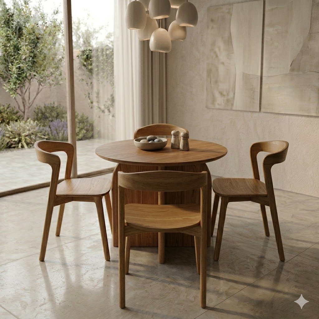 Juego de comedor - Mesa de Comedor Arco 100cm – Olmo + 4 Silla De Comedor Berta Teca - Imagen 2