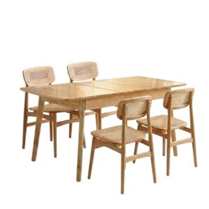 Juego de comedor Mesa de comedor Extensible – Madera 90 a 120 cm + 4 Sillas Kira Madera