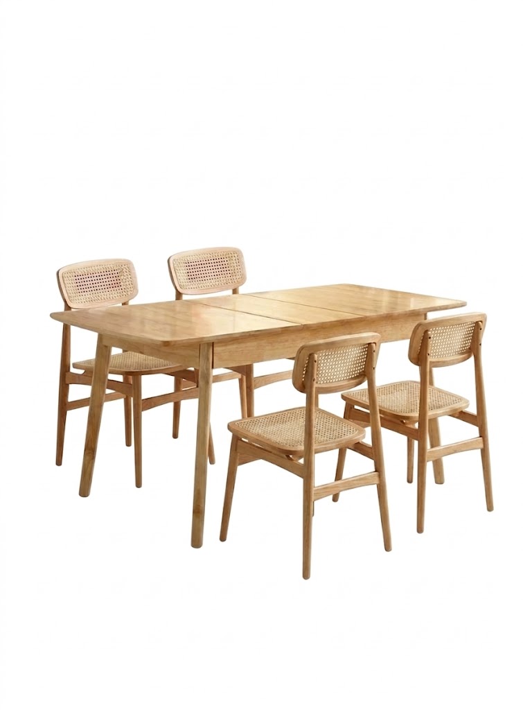 Juego de comedor Mesa de comedor Extensible – Madera 90 a 120 cm + 4 Sillas Kira Madera