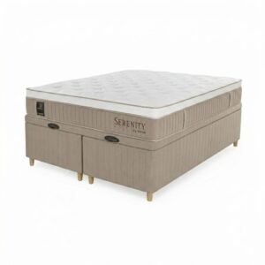 PREVENTA Box Baul Brisa Beige + Colchón Resortes Serenity – Queen