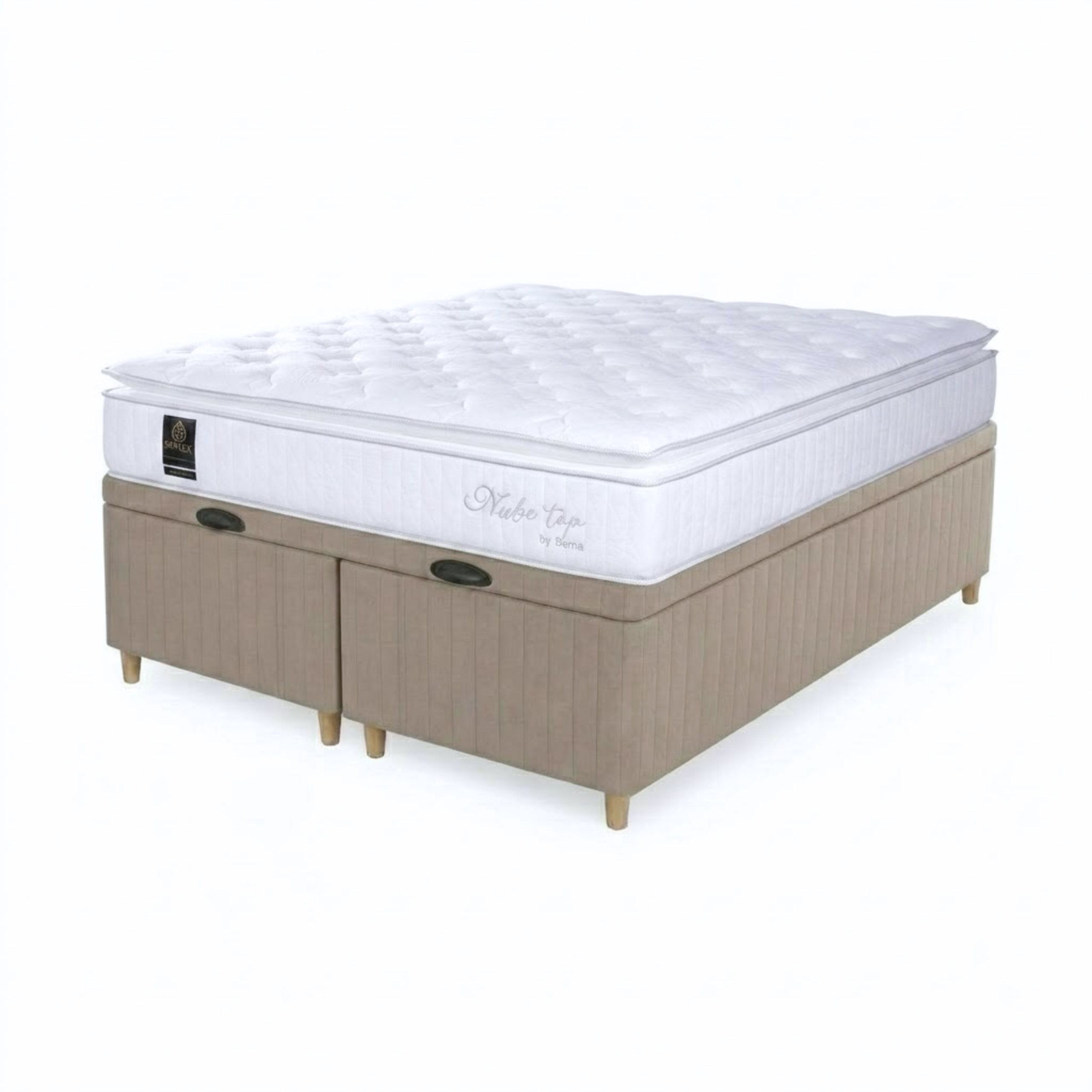 PREVENTA Box Baul Brisa Beige + Colchón Resortes Nube Top – King