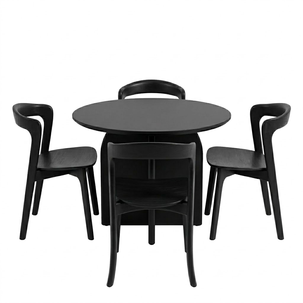 Juego de Comedor - Mesa de Comedor Arco 100cm + 4 Silla De Comedor Berta Negra