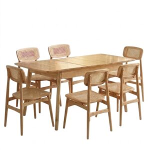 Juego de comedor Mesa de comedor Extensible – Madera 90 a 120 cm + 6 Sillas Kira Madera