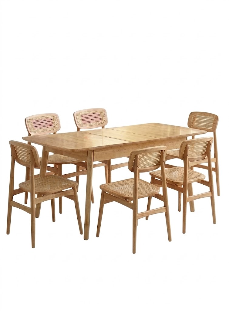 Juego de comedor Mesa de comedor Extensible – Madera 90 a 120 cm + 6 Sillas Kira Madera