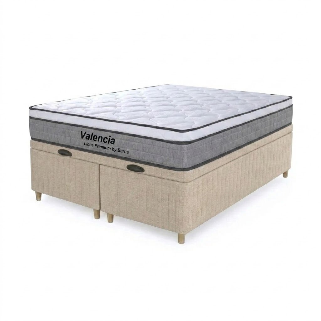Colchón Valencia + Box Baúl Brisa – Beige King
