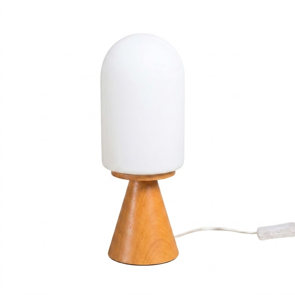 Lampara de Mesa Cosumel Tulipa – Madera Clara + Vidrio