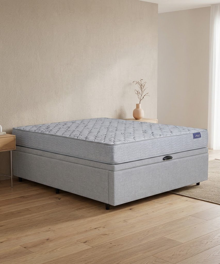 Box Baúl  Leggo – Gris + Colchón 110 Linea Dorada Espuma – 1 plaza y media