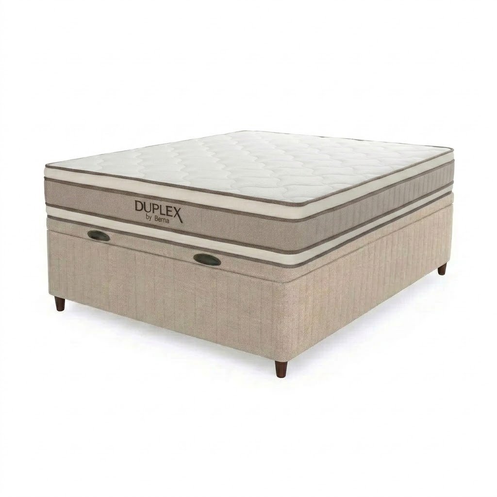 Colchón Duplex Espuma + Doble Pillow + Box Baul Brisa Beige – 2 Plazas