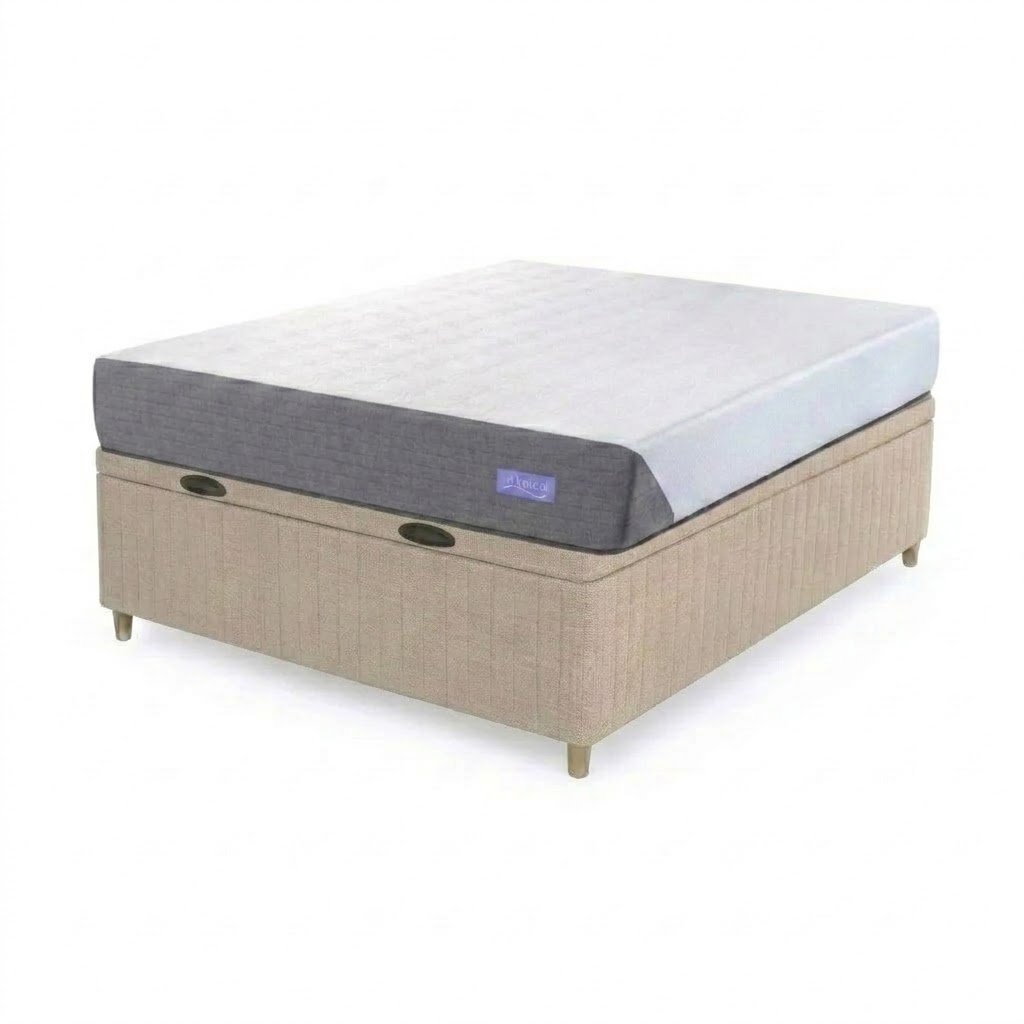 Colchón Inducol Espuma Limay (comprimido en bolsa) + Box Baul Brisa Beige – 2 Plazas