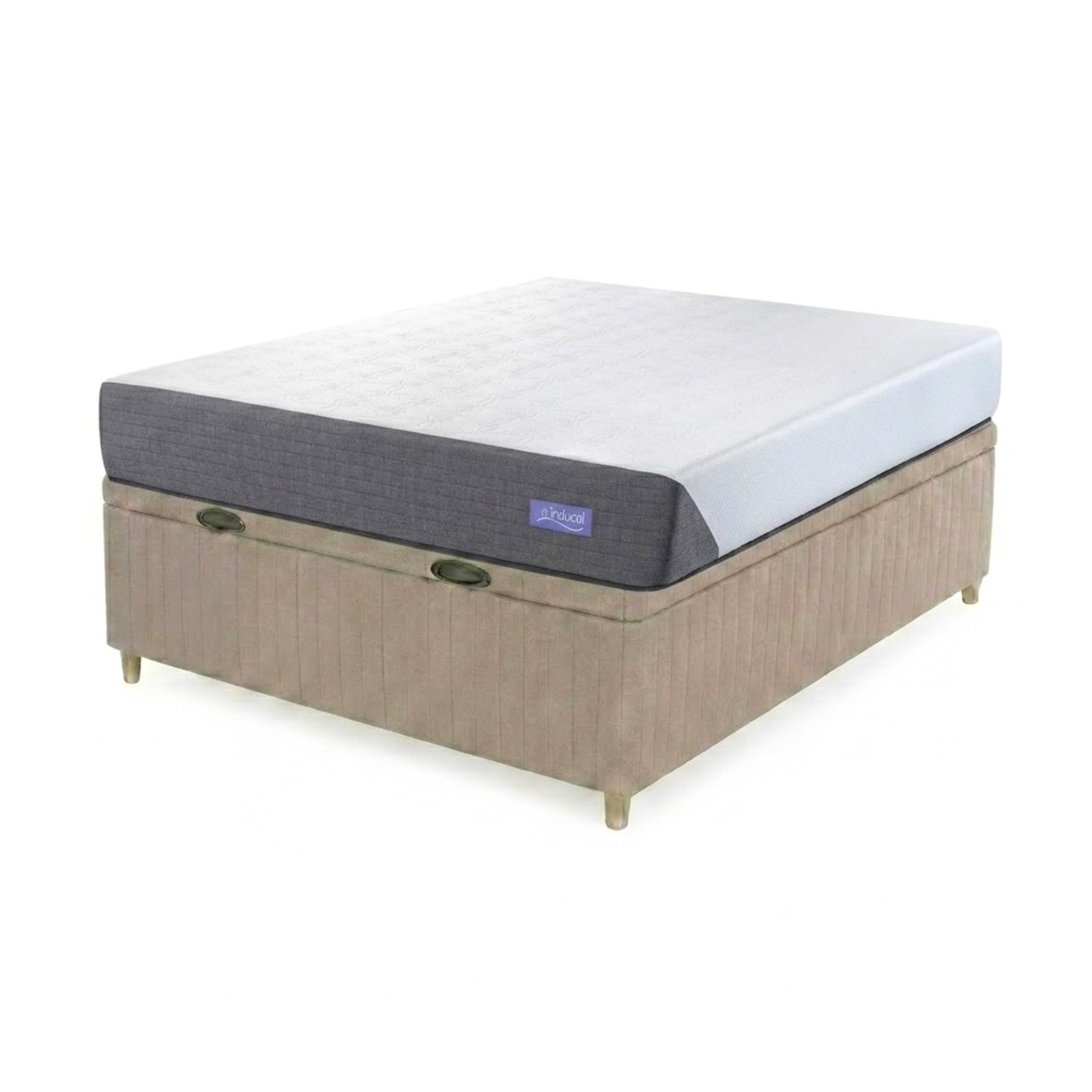 Colchón Inducol Espuma Limay (comprimido en bolsa) + Box Baul Brisa Beige – 2 Plazas