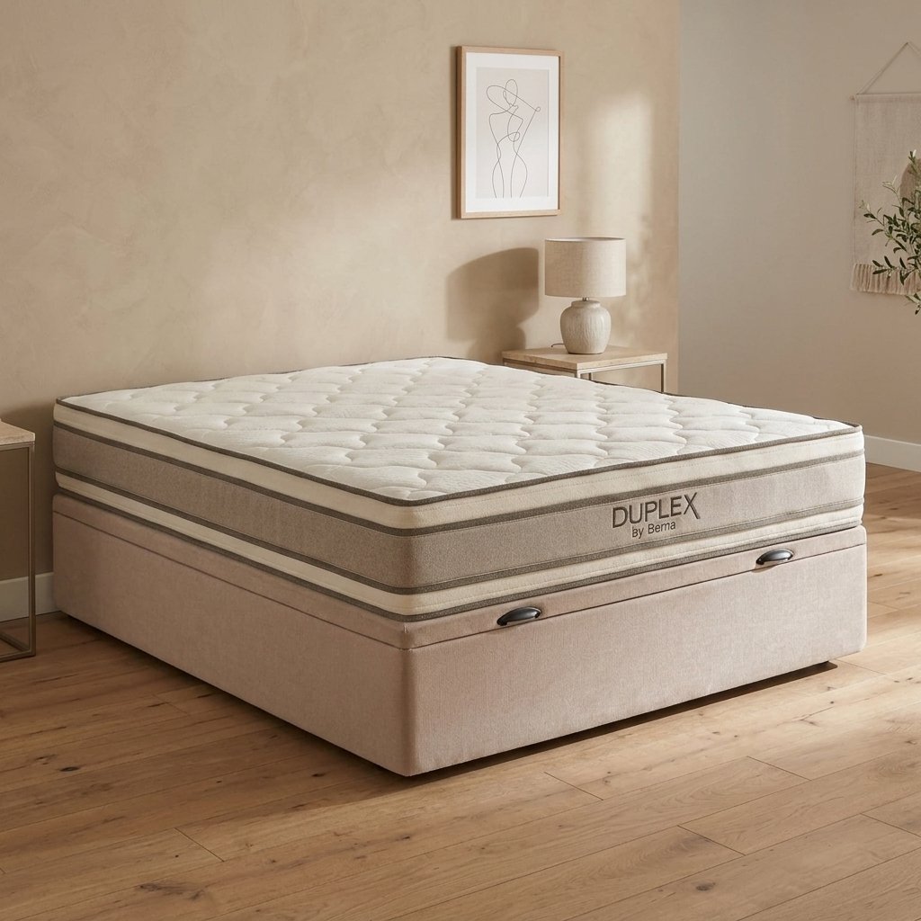 Colchón Duplex Espuma + Doble Pillow + Box Baúl Nova Beige – 2 Plazas