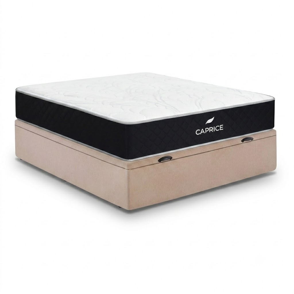 Colchón Caprice Espuma + Box Baúl Nova Beige – 2 Plazas