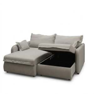 Sofá Cama con Baúl Petrópolis 3 Cuerpos (210cm) EASY CLEAN – Gris Claro