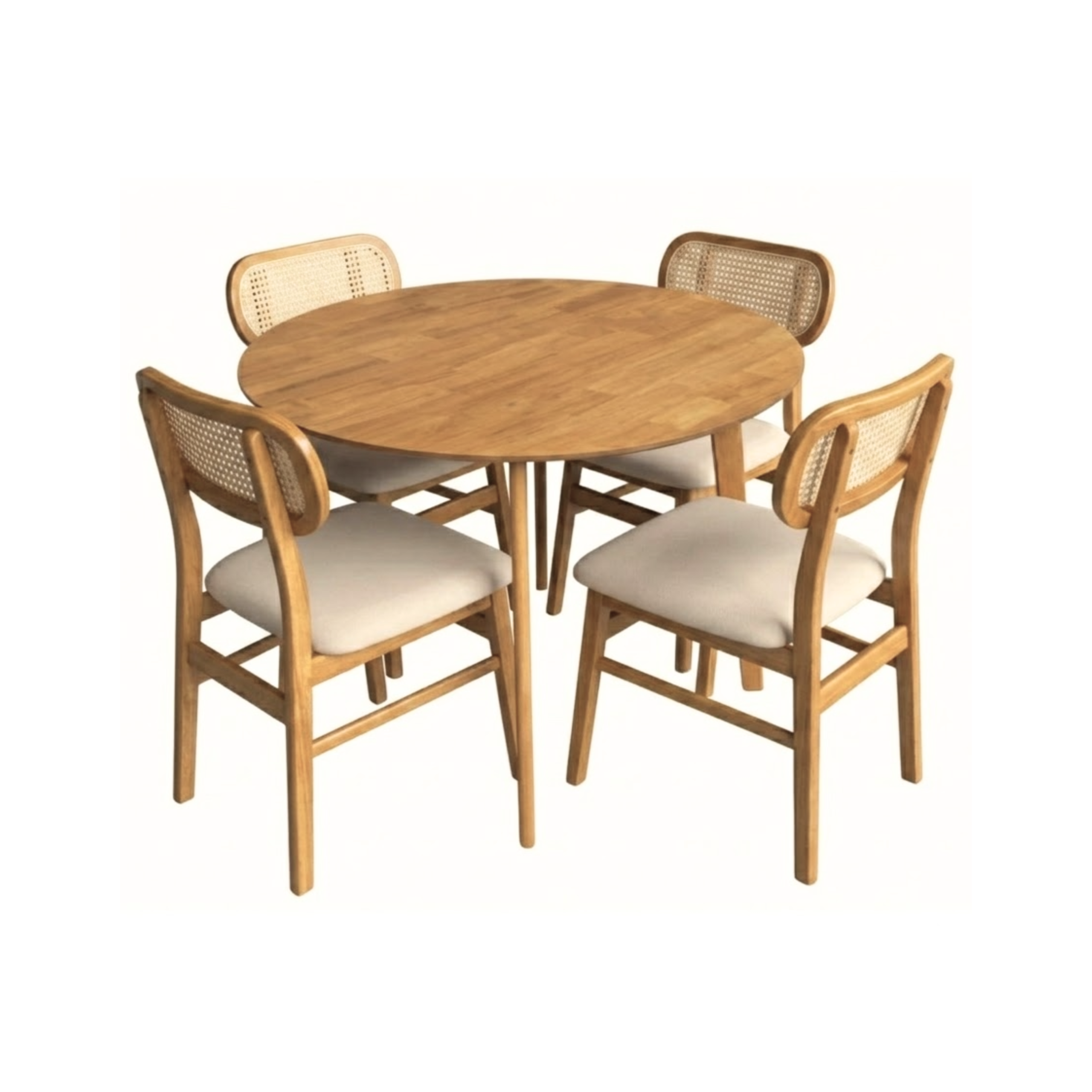 Juego de Comedor Rika Mesa Circular 100cm + 4 Sillas – Marrón Claro