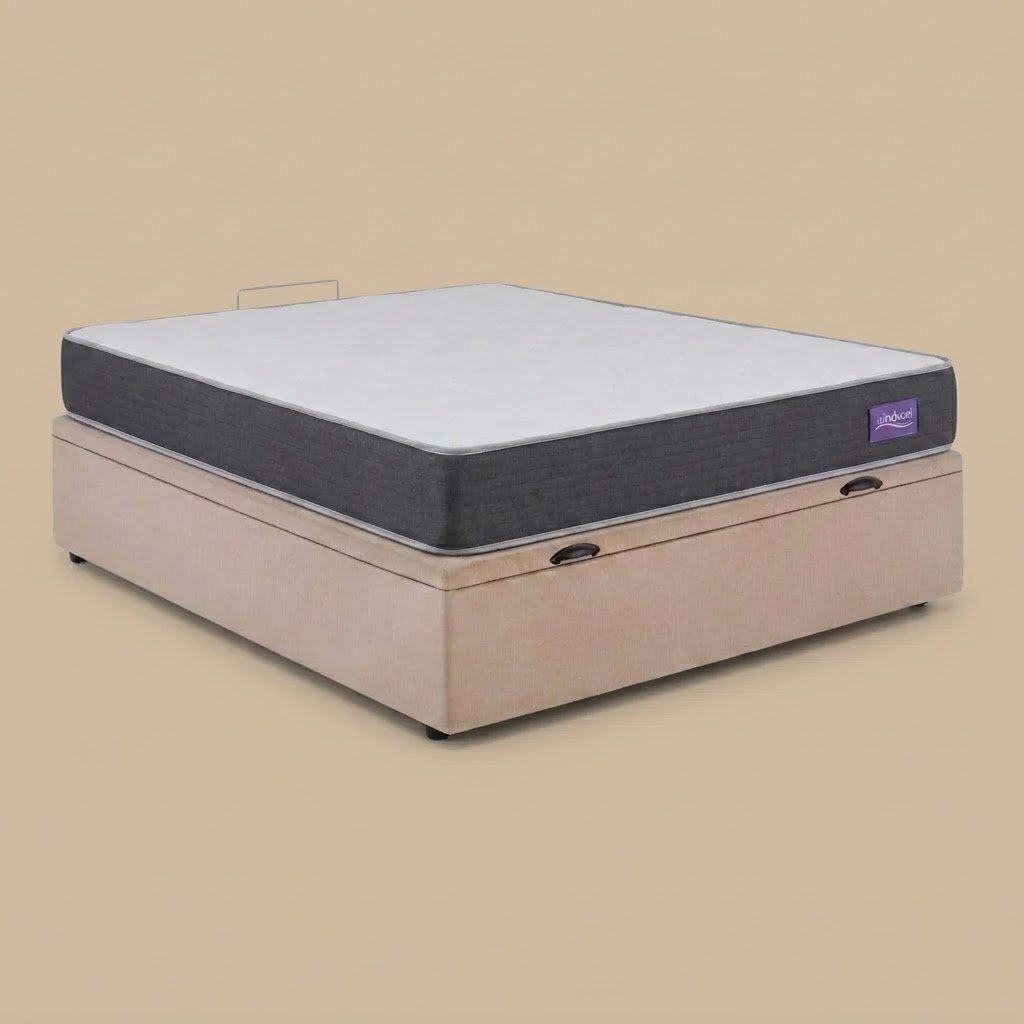 Colchón Inducol Espuma Limay (comprimido en bolsa) + Box Baul Nova Beige – 2 Plazas