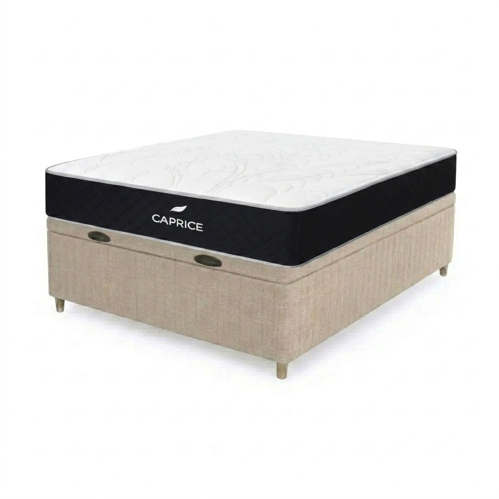 Colchón Caprice Espuma + Box Baul Brisa Beige – 2 Plazas