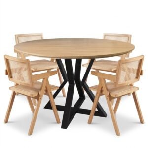 Juego de Comedor Mesa de Comedor Circular Louvre Crudo + Silla Phuket