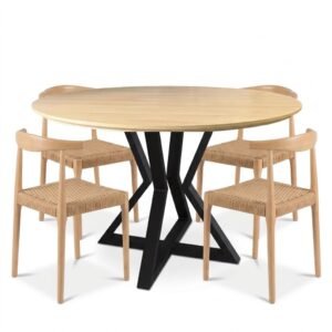 Juego de Comedor Mesa de Comedor Circular Louvre Crudo + Silla Hawai – Natural