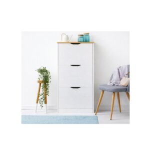 (PRE-VENTA) Zapatera en Madera Maciza 3 puertas, Capacidad para 18 pares Blanco/ Freijo