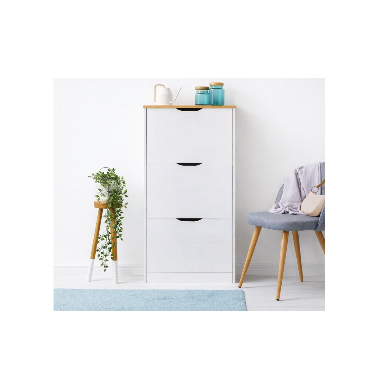 (PRE-VENTA) Zapatera en Madera Maciza 3 puertas, Capacidad para 18 pares Blanco/ Freijo