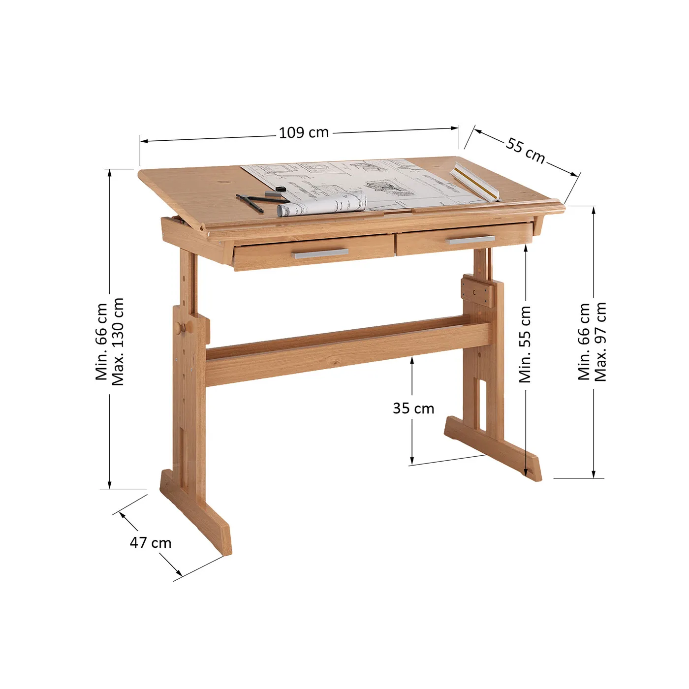 PREVENTA – Escritorio De Dibujo Olivia – Madera Maciza Freijo - Imagen 3