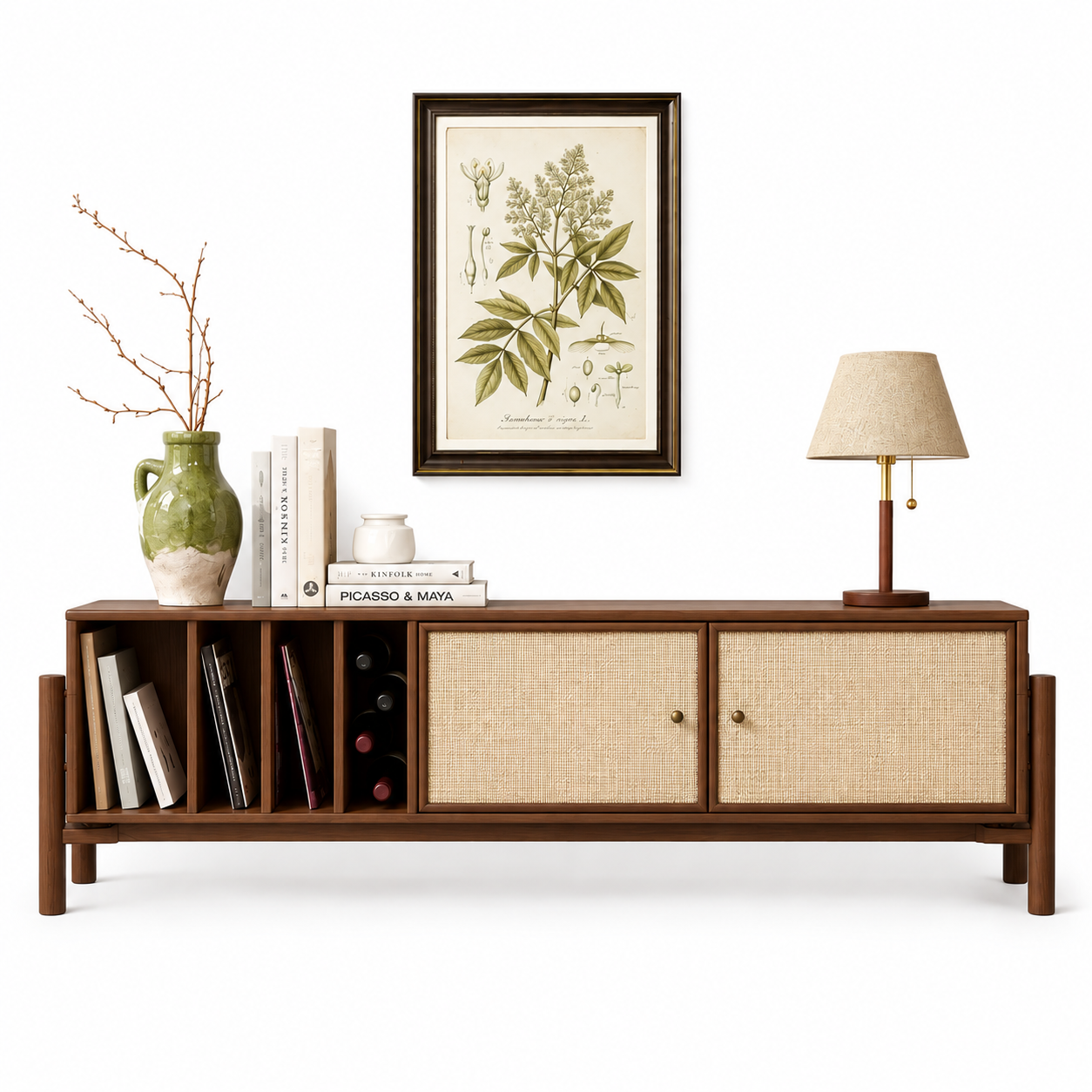 (PRE-VENTA) Mueble de TV madera  Retro de Ratán 185 cm – Castaño