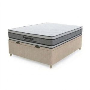 Colchón Valencia Espuma + Box Baul Brisa Beige – 2 Plazas