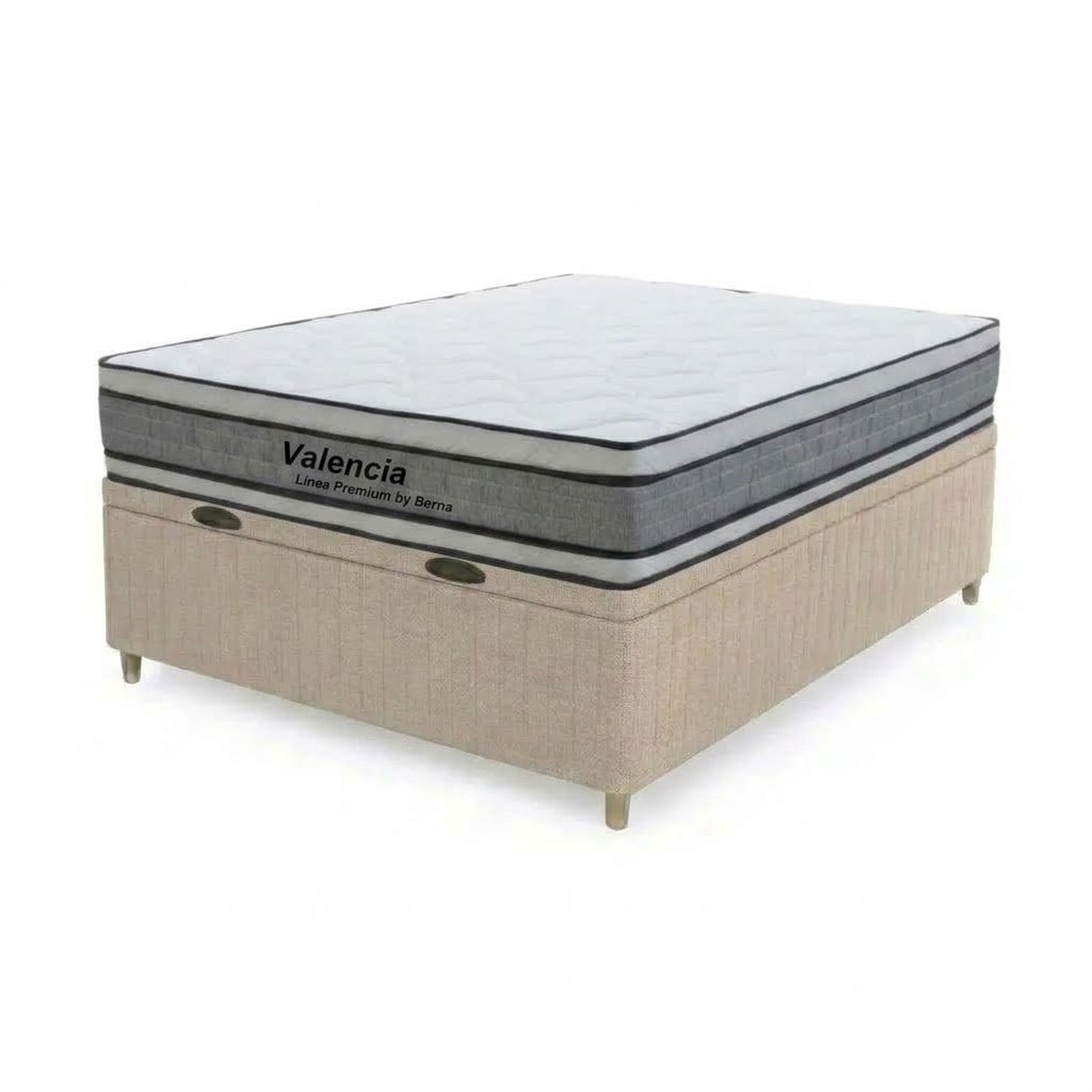 Colchón Valencia Espuma + Box Baul Brisa Beige – 2 Plazas