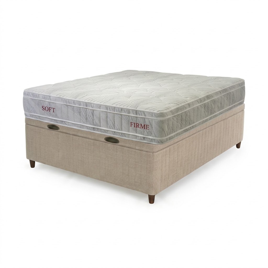 Colchón Dual Confort + Box Baul Brisa Beige – 2 Plazas