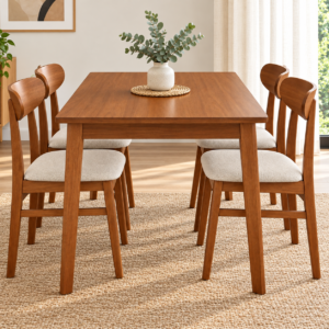 Juego de Comedor Yuvila Mesa Rectangular 110cm + 4 Sillas Marrón Oscuro