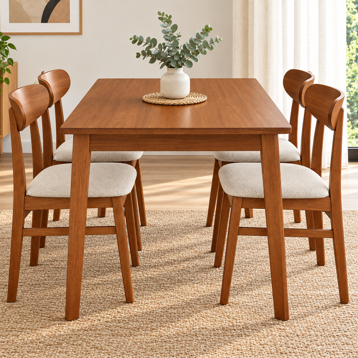 Juego de Comedor Yuvila Mesa Rectangular 110cm + 4 Sillas Marrón Oscuro