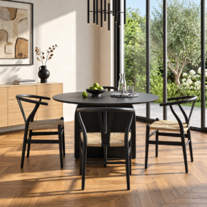 Juego de Comedor Mesa Arco 100cm + 4 Silla Wishbone - Negro
