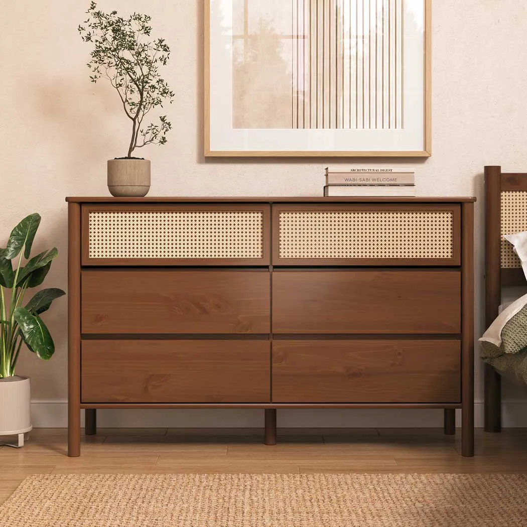 Cómoda madera maciza y ratán 6 cajones Cefira - Castaño