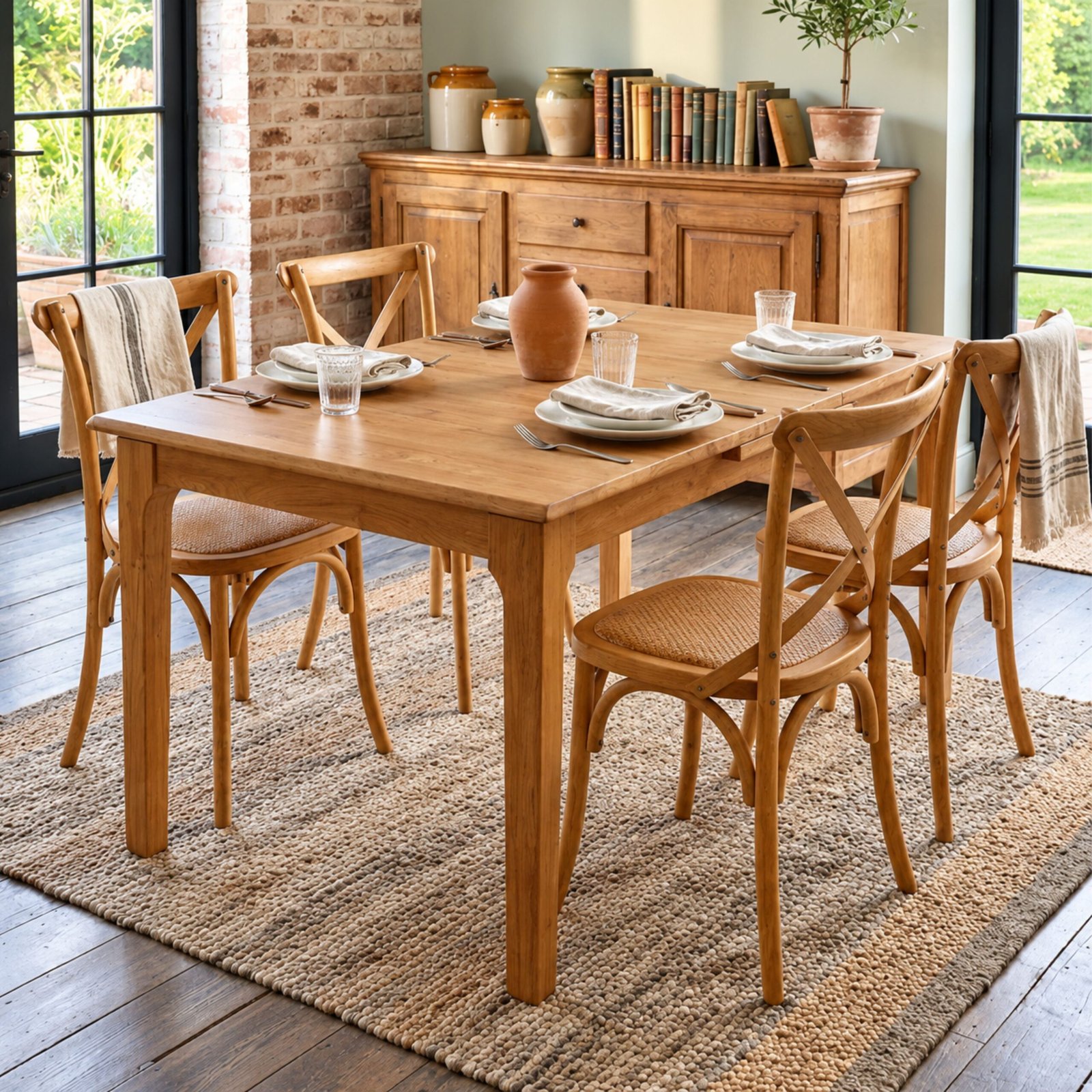 Juego de Comedor Mesa Extensible Inari + 4 Sillas de Comedor Vienesa - Natural