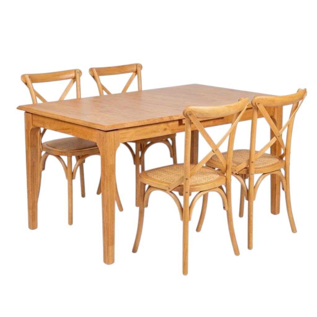 Juego de Comedor Mesa Extensible Inari + 4 Sillas de Comedor Vienesa - Natural