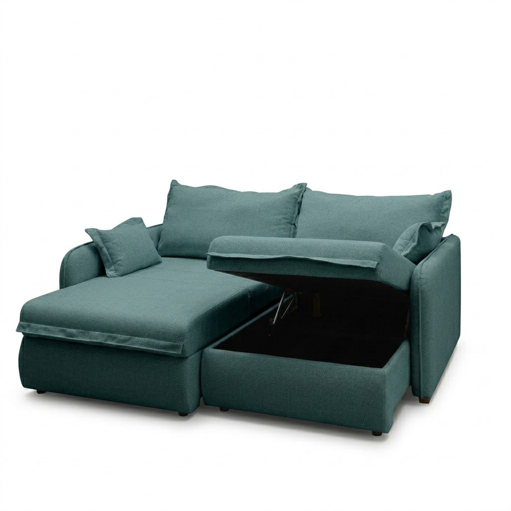 PREVENTA - Sofá Cama con Baúl Petrópolis 3 Cuerpos (210cm) EASY CLEAN – Verde
