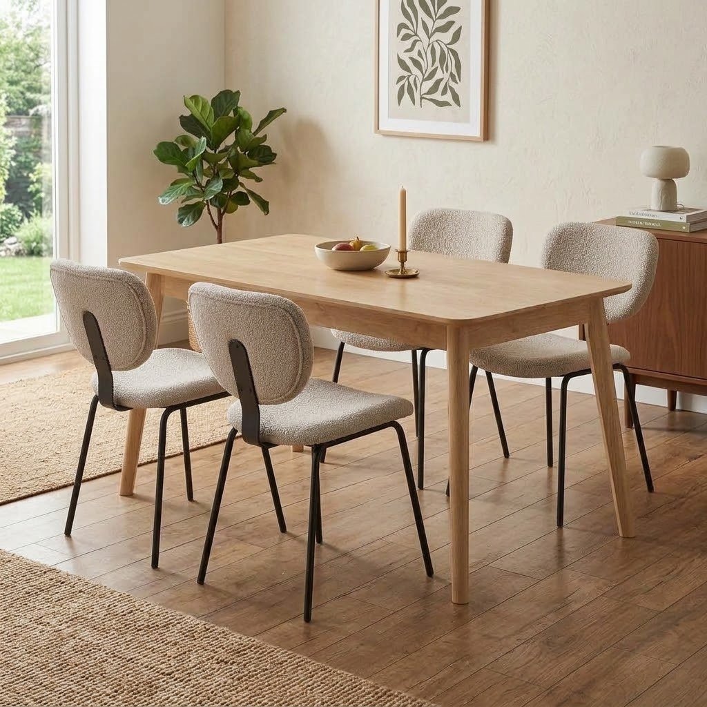 Juego de Comedor Mesa Oslo 120cm + 4 Sillas Hibisco Beige