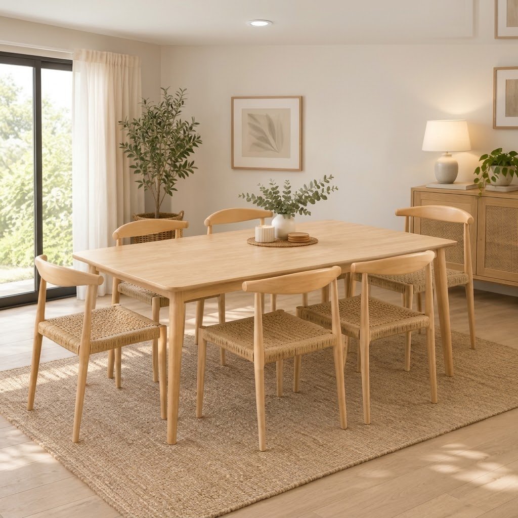 Juego de comedor Mesa Oslo 140 cm + 6 sillas Hawai