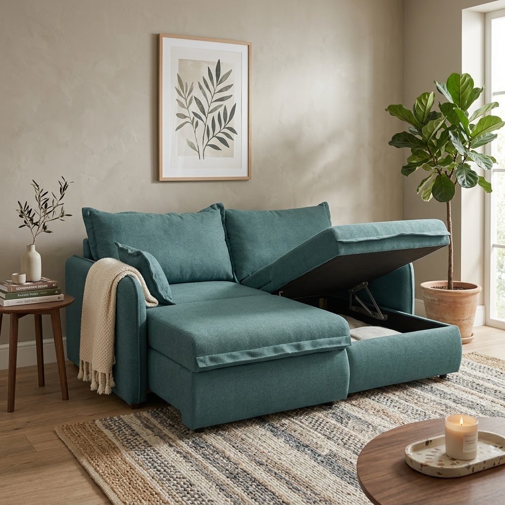 Sofá Cama con Baúl Petrópolis 3 Cuerpos (210cm) EASY CLEAN – Verde